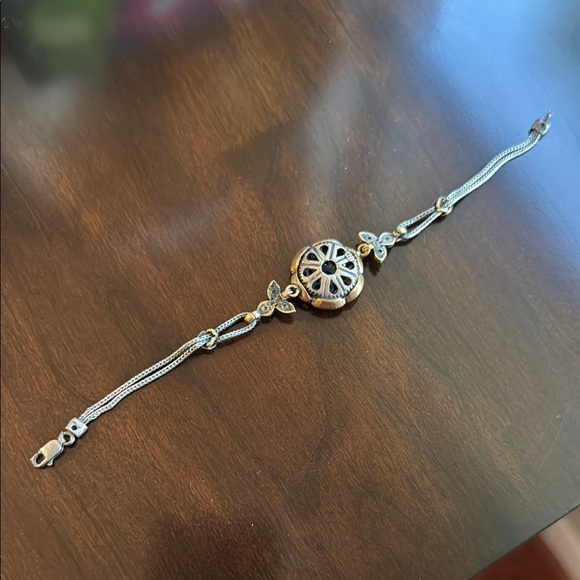 Turkish Elegant Gold Tone and Sterling Silver Bracelet with Multicolor Gemstones - Picture 8 of 8